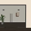 Modern Glass Double Doors with Metal Frame in Minimalist Interior and Green Plant Decor