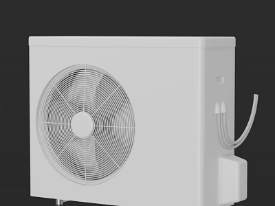 Modern White Air Conditioner Fan Unit With Rotating Blades And Power Cable 3d model