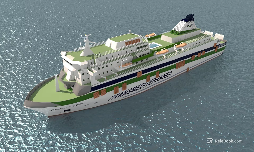Large Passenger Ferry Ship With Modern Design On Blue Sea 3d model 