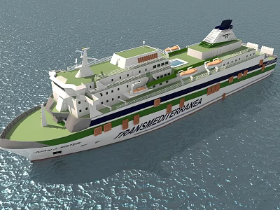 Large Passenger Ferry Ship With Modern Design On Blue Sea 3d model