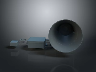 Gray Horn Speaker System With Control Box And Connecting Cable 3d model
