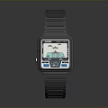 Sleek Black Smart Watch With Square Dial Digital Display And Blue Buttons