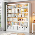 Modern White Multi Tiered Bookshelf With Books And Storage Boxes In Bright Room