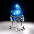 Artistic Blue Crystal Sculpture on Silver Metal Stand with Curved Decorations