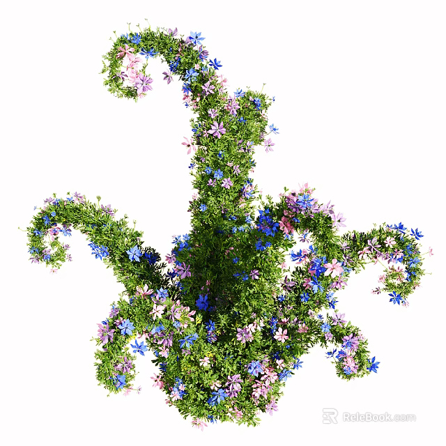 Lush Green Twisted Vines Adorned With Purple And Blue Flowers Decorative Floral 3d model 
