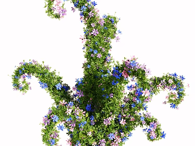 Lush Green Twisted Vines Adorned With Purple And Blue Flowers Decorative Floral 3d model