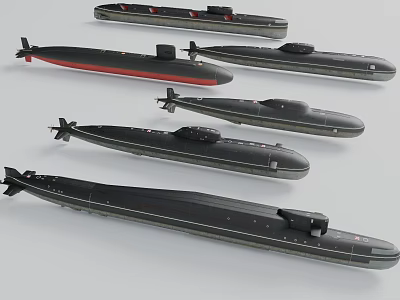 Detailed Submarine Models As Water Transport With Various Sizes And Black Red Accents 3d model