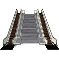 Modern Dual Escalator Design with Central Stairs and Metal Handrails System