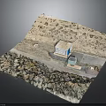 Detailed Terrain Model With Building Road Vehicle And Vegetation In Desert Area