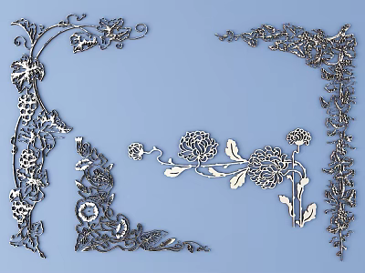 Intricate Metal Carved Floral Patterns With Vines For Corner Decorations 3d model