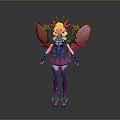 Vibrant Fantasy Character With Pink Horns And Red Wings In Frilled Dress And Decorative Stockings