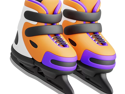 Colorful Orange Purple White Ice Skates With Black Straps And Sharp Blades 3d model