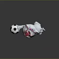 White Kitten With Pink Bow Red Collar And Black White Soccer Ball On Gray Background