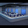 Modern Control Room Interior Design With Console Workstations Chairs And Screens 3d model