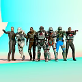 Sci Fi Men in Different Combat Suits Holding Weapons Standing Together 3d model