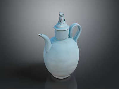 Light Blue Ceramic Teapot With Decorative Lid And Handle For Home Living 3d model