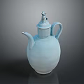 Light Blue Ceramic Teapot With Decorative Lid And Handle For Home Living