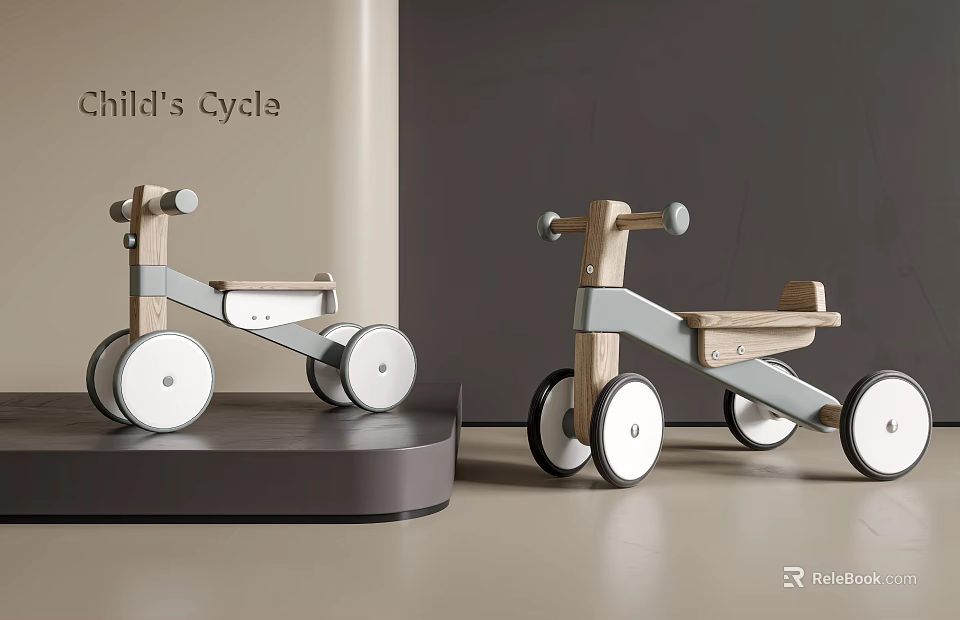Child's Cycles With Wooden Frame Metal Accents And White Wheels Design 3d model 