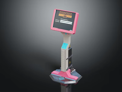 Standing Touchscreen Kiosk Equipment With Pink Blue Display Screen And Stable Base Design 3d model