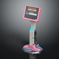 Standing Touchscreen Kiosk Equipment With Pink Blue Display Screen And Stable Base Design 3d model