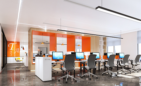 Staff area of modern public office area 3d model