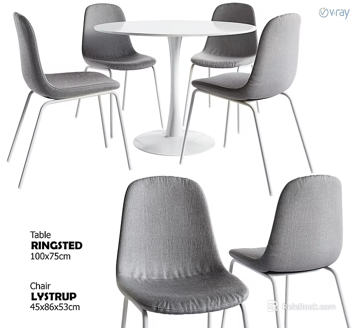 Modern Table and Chair Set with RINGSTED Table 100x75cm and ODGERUP Chairs 3d model 