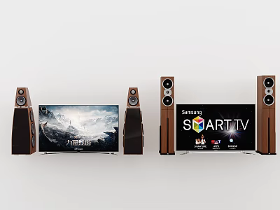 Samsung Smart TV With Wooden Surround Speakers And Clear Display Screen 3d model