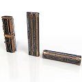 Three Industrial Metal Structures With Brown Black Panels And Striped Surface Design