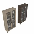 Wooden Glass Door Display Cabinets With Decorative Vases Books And Bowls