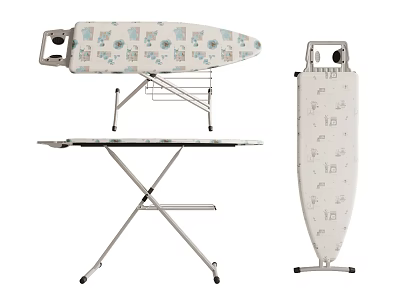 Open And Folded Ironing Boards With Metal Stand And Decorative Cover Design 3d model