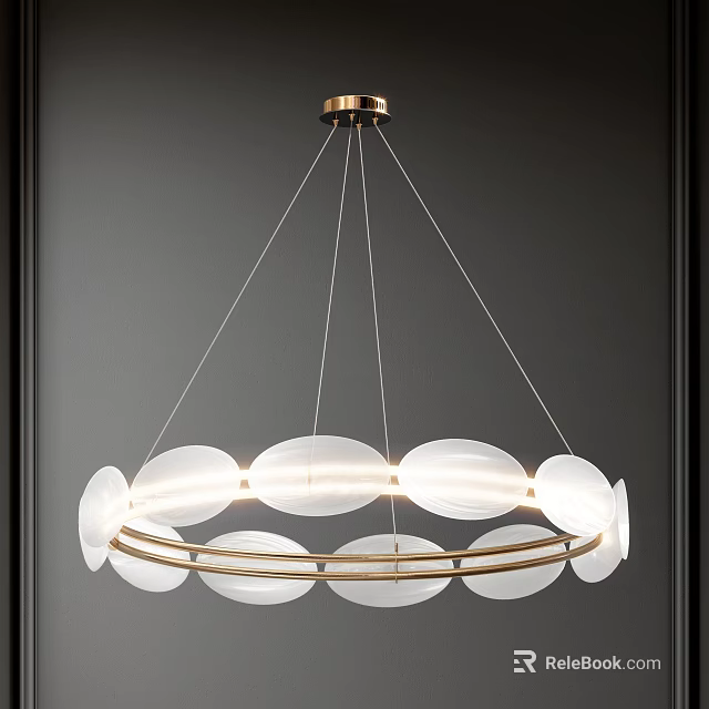 Modern Circular Chandelier Design With Gold Metal Ring And White Light Panels 3d model 