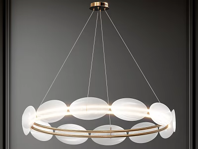 Modern Circular Chandelier Design With Gold Metal Ring And White Light Panels 3d model