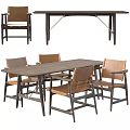 Modern Rectangular Dining Table Set With Four Leather Seat Chairs And Wooden Top Design 3d model