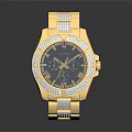 Luxury Golden Diamond Studded Wristwatch With Elegant Bracelet And Dial Design