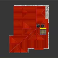 Cartoon Style Two Story House Scene With Red Roof Wooden Balcony And Staircase