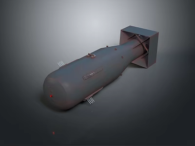 3D Model Of Military Bomb With Cylindrical Dark Gray Metal Body And Square Tail 3d model