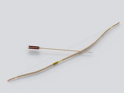Traditional Wooden Bow With Red Feathered Arrow Classic Hunting Weapon Design On White Background 3d model