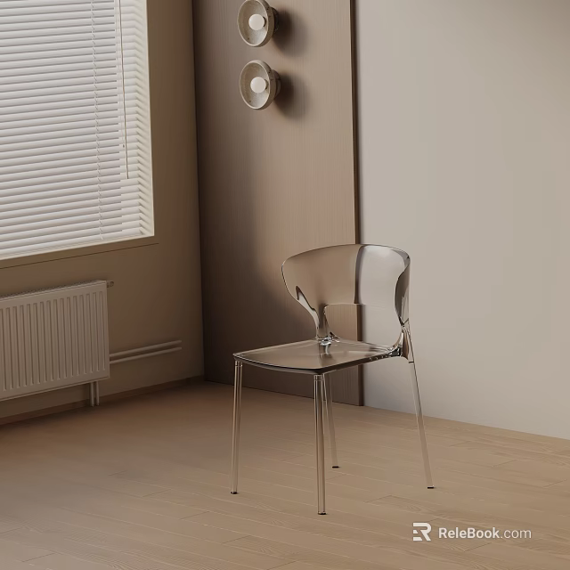 Transparent Dining Chair With Metal Legs In Modern Room With Light Walls And Wooden Floor 3d model 