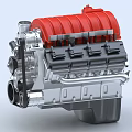 Automotive Engine With Red Valve Cover Silver Cylinder Block And Mechanical Components Design