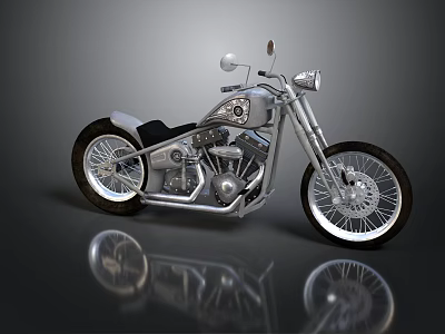 Vintage Motorcycle With Silver Metallic Parts Black Seat Chrome Details And Large Wheels 3d model