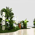 Green Plants And Modern Architectural Models On Smooth Surface With Reflection 3d model
