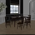 Wooden Dining Table Set With 6 Chairs And Green Plant In Bright Room