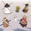 Colorful Playground Windmill Equipment With Various Styles And Decorative Tree Cow Figure