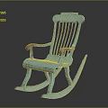 Classic Turquoise Rocking Chair With Slatted Back And Wooden Armrests Design