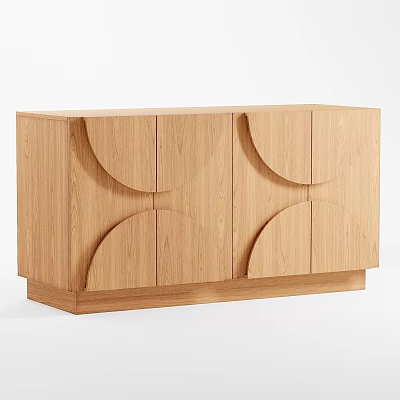 Modern Oak Cabinet With Curved Patterns And Sleek Wooden Design Elements 3d model