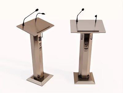 Functional Metallic Podium with Microphone and Control Panel in Modern Design 3d model