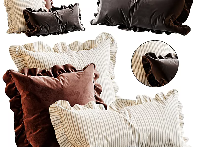 Velvet Ruffled Striped Pillows In Brown And Beige For Decorative Interior Accent 3d model