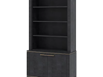 Elegant Black Storage Cabinet With Open Shelves Gold Handles And Lower Doors 3d model