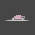 Pink Military Style Off Road Vehicle with Large Tires on Gravel Ground
