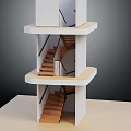 Multi Level Architectural Model With Spiral Staircase White Platforms And Wooden Stairs 3d model